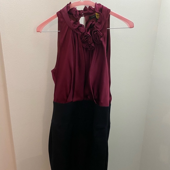BCBG MaxAzria High Neck Dress Maroon & Navy - Picture 2 of 5